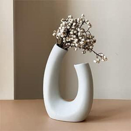 Ceramic Vase White Geometric Modern Art 20cm For Dried Flowers Pampas